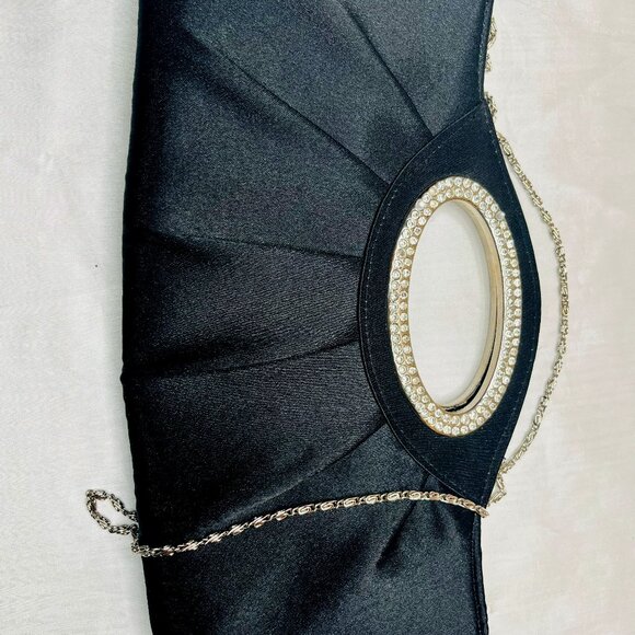 Timeless Elegance: Vintage Black Satin Handbag - Picture 1 of 10